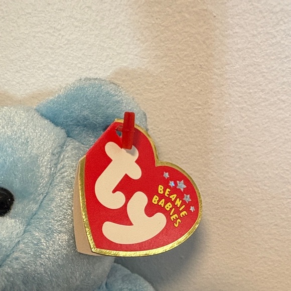 Ty Light Blue Stuffed Bear with Pink Ribbon - Picture 2 of 5